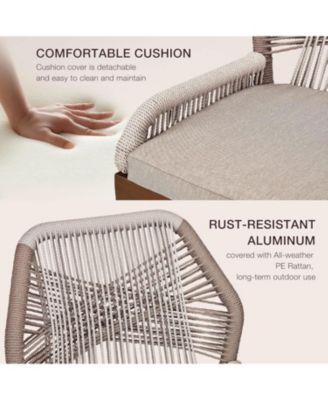 Outdoor Bar Stools Leaf Bohemia Wicker Rattan High Top Patio Chairs Back & Footrest