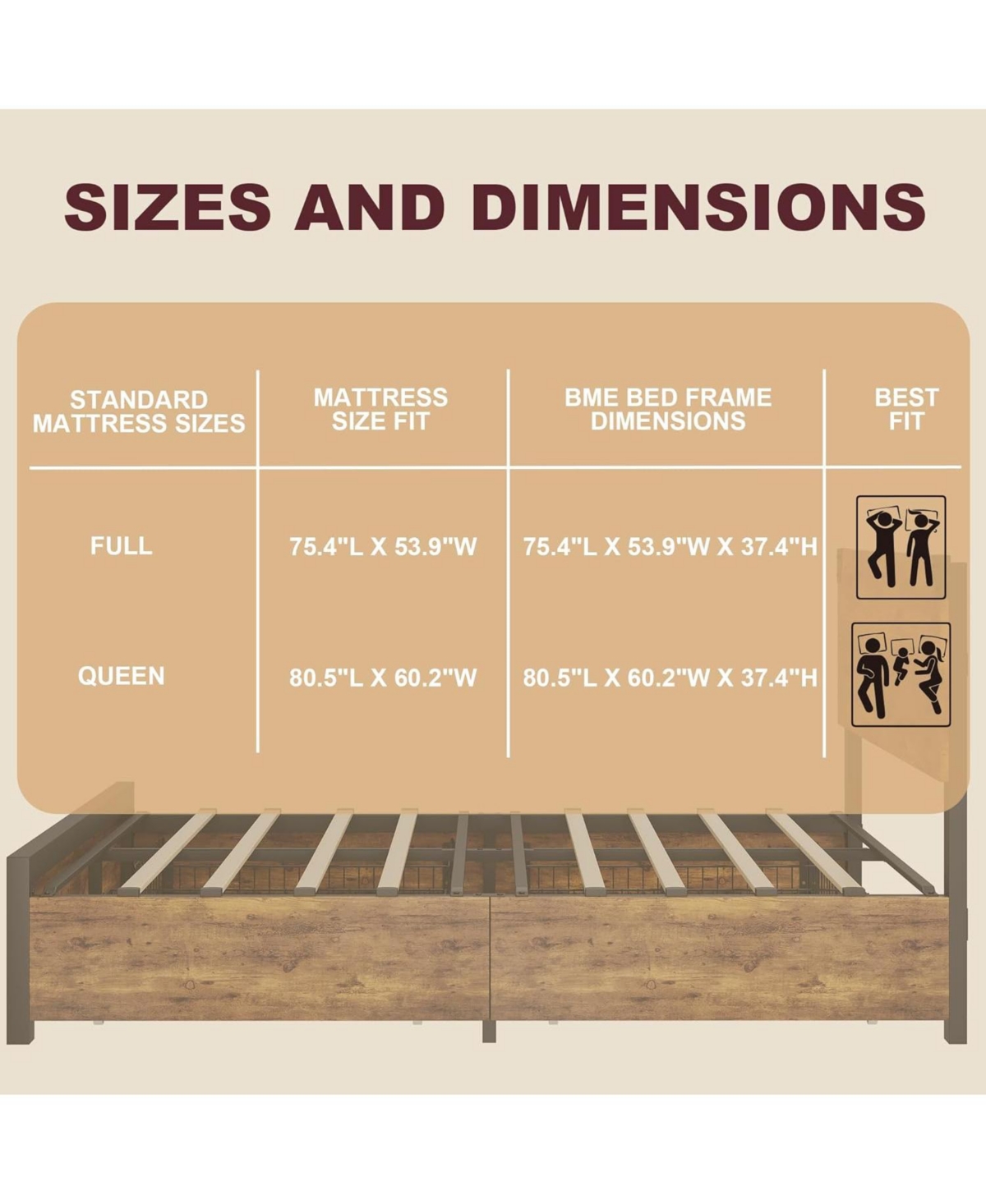 gaomon Size Solid Wood Platform Bed Frame with Storage Drawers & No Box Spring Needed