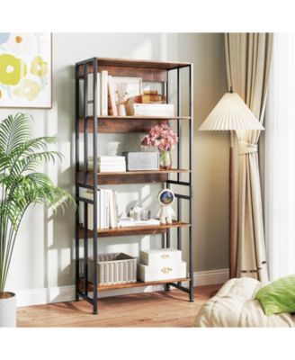 5-Tier Bookshelf with Adjustable and Tiltable Shelves