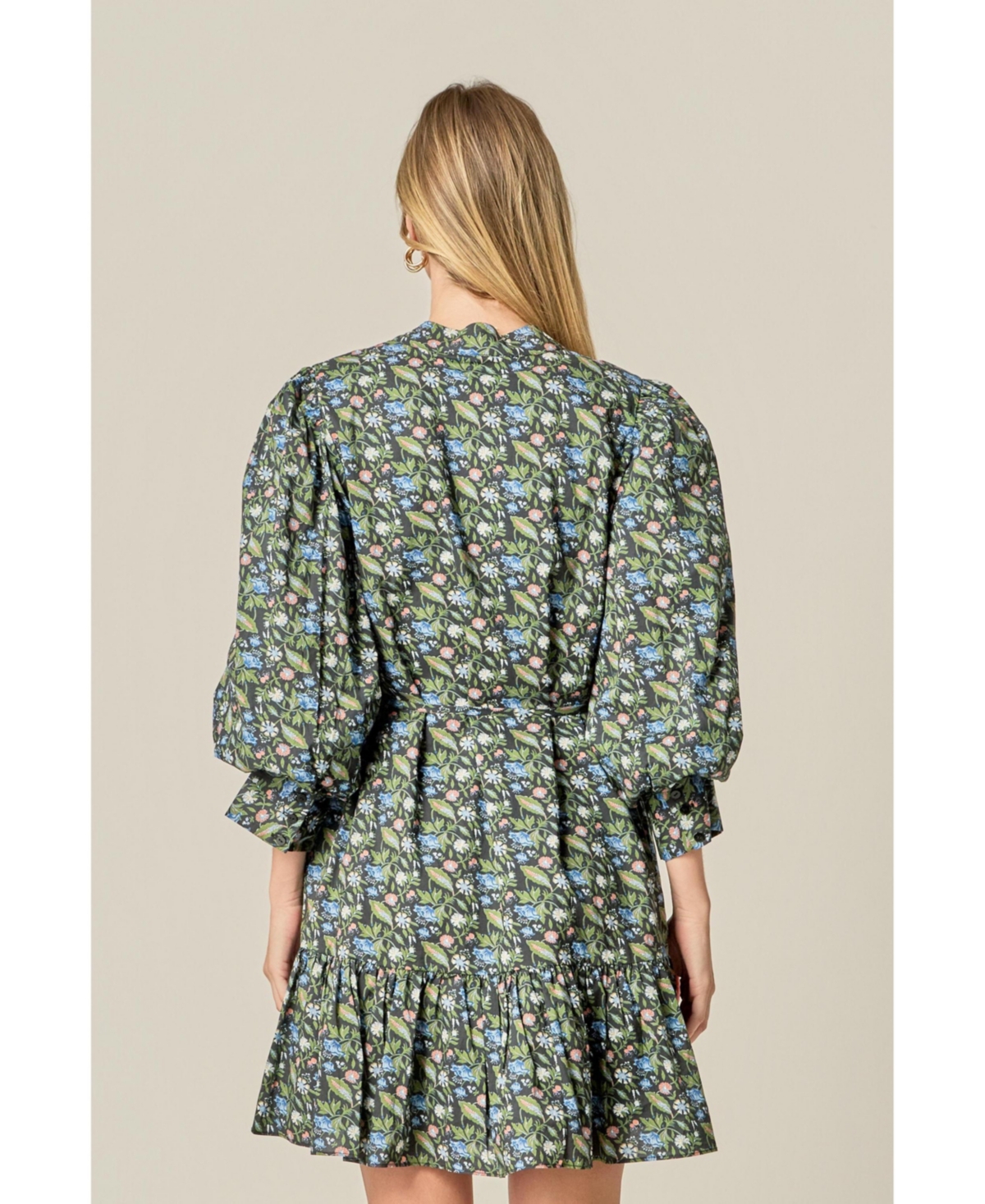 English Factory Women's Floral Print Pintuck Smock Mini Dress
