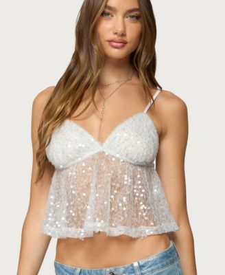 Women's Sheer Sequin Babydoll Tank Top