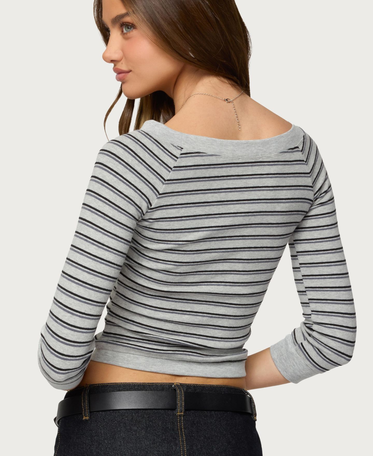 Женский топ Edikted Imelde Striped Boat Neck, цвет: Серый меланжевый — фото 2