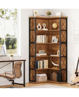 5-Tier L-Shaped Corner Bookshelf for Living Room, Home Office
