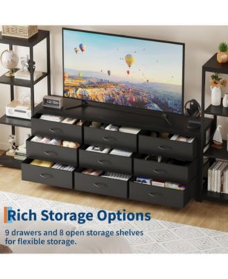 TV Stand for Living Room Entertainment Center with 9 Fabric Dressers, for TV Up to 75 Inches