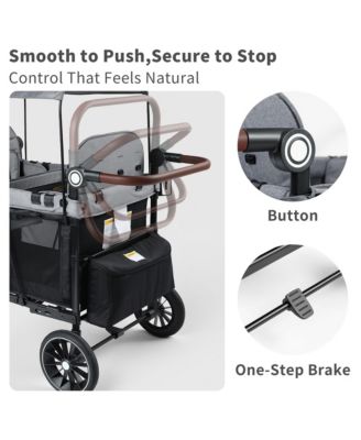 All-Terrain 4-Seat Stroller Wagon with Canopy, Shock-Absorbing Wheels, Snack Tray, Storage Bag & Adjustable Handle