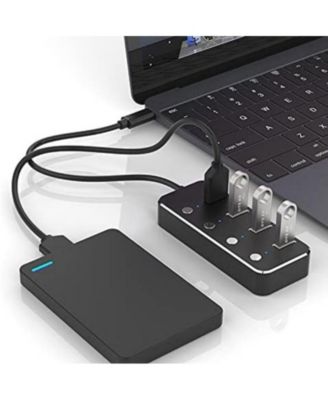 4-Port USB 3.0 Hub - with 42.2" Cable,5Gbps High-Speed Data Transfer, Individual Switches, for Laptop, PC, MacBook