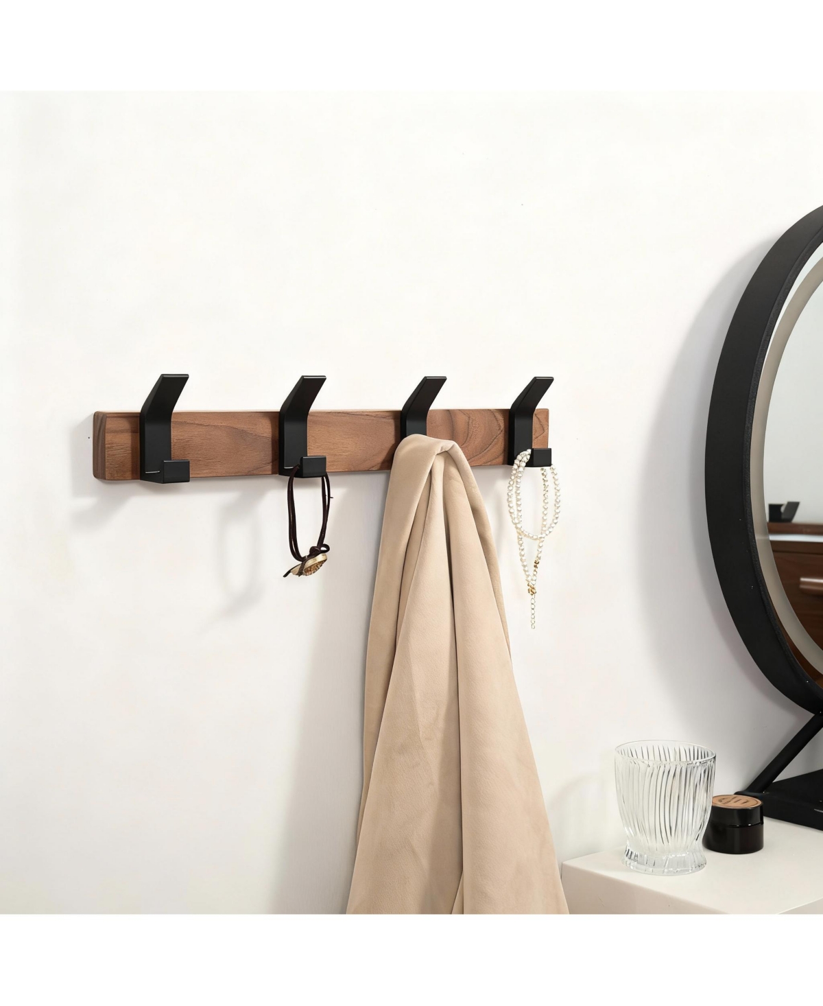 Yigii Walnut Wood & Aluminum Coat Rack,Rustproof, Easy Install