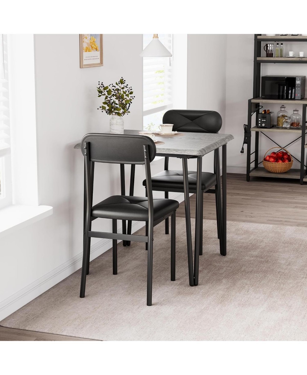 gaomon Small Dining Table Set for 2, Kitchen and Chairs of 3Pcs Room with 2 Upholstered