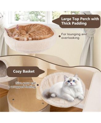 Wood Cat Tree, 60-Inch Tall Multi-Level Tower with Sisal Scratching Posts & Condos, Sturdy Structure for Indoor Cats