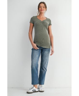 Maternity Ribbed Sweetheart Neck Short-Sleeve Top