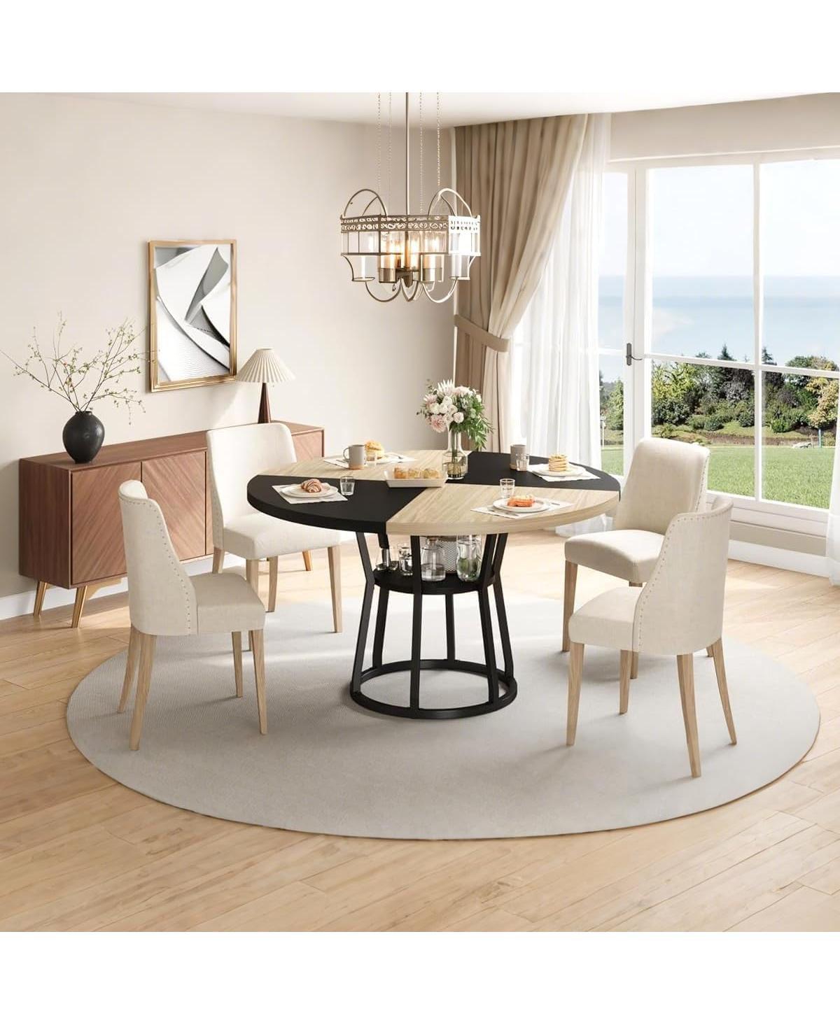 gaomon 47 in" Round Dining Table for 4, Farmhouse Room Circle Dinner Table,Space Saving Wood Kitchen & Furniture