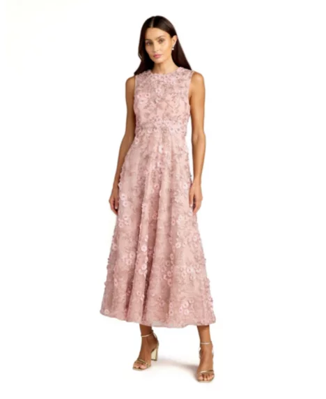 Petite Floral Embroidered High Neck Midi Dress - Rose