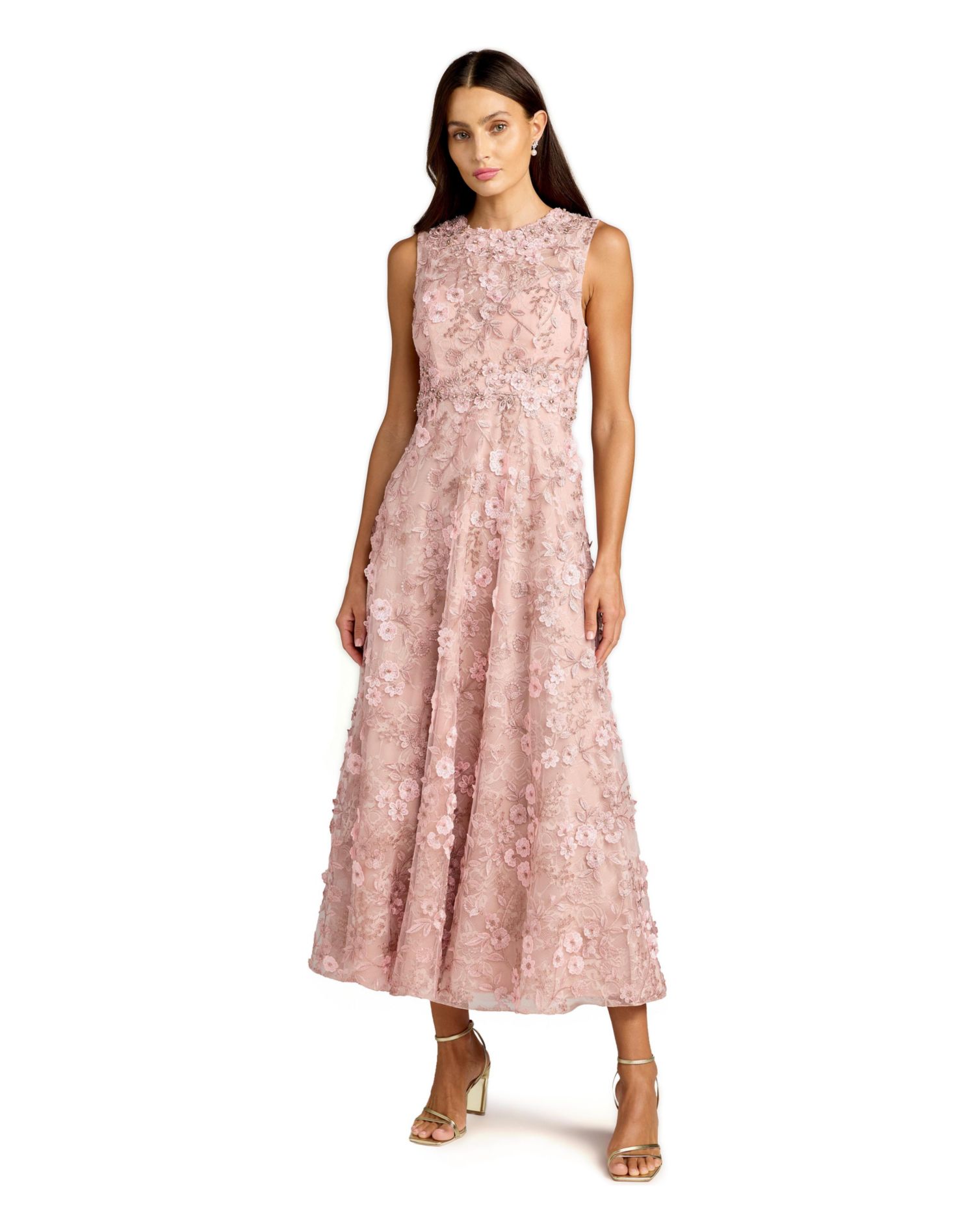 Petite Floral Embroidered High Neck Midi Dress