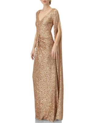 Women's Long Sleeve V-Neck Sequin Evening Dress with Slit