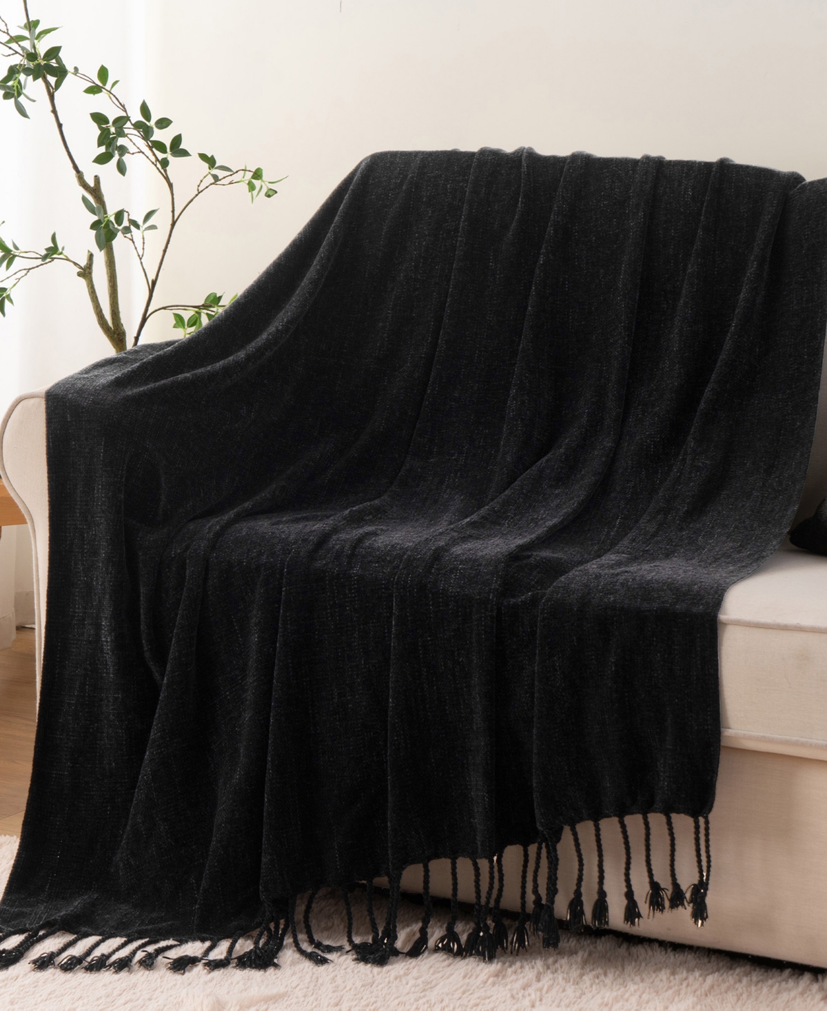 Battilo Lifestyle Chenille Throw with Fringe Tassels, 50" x 60"