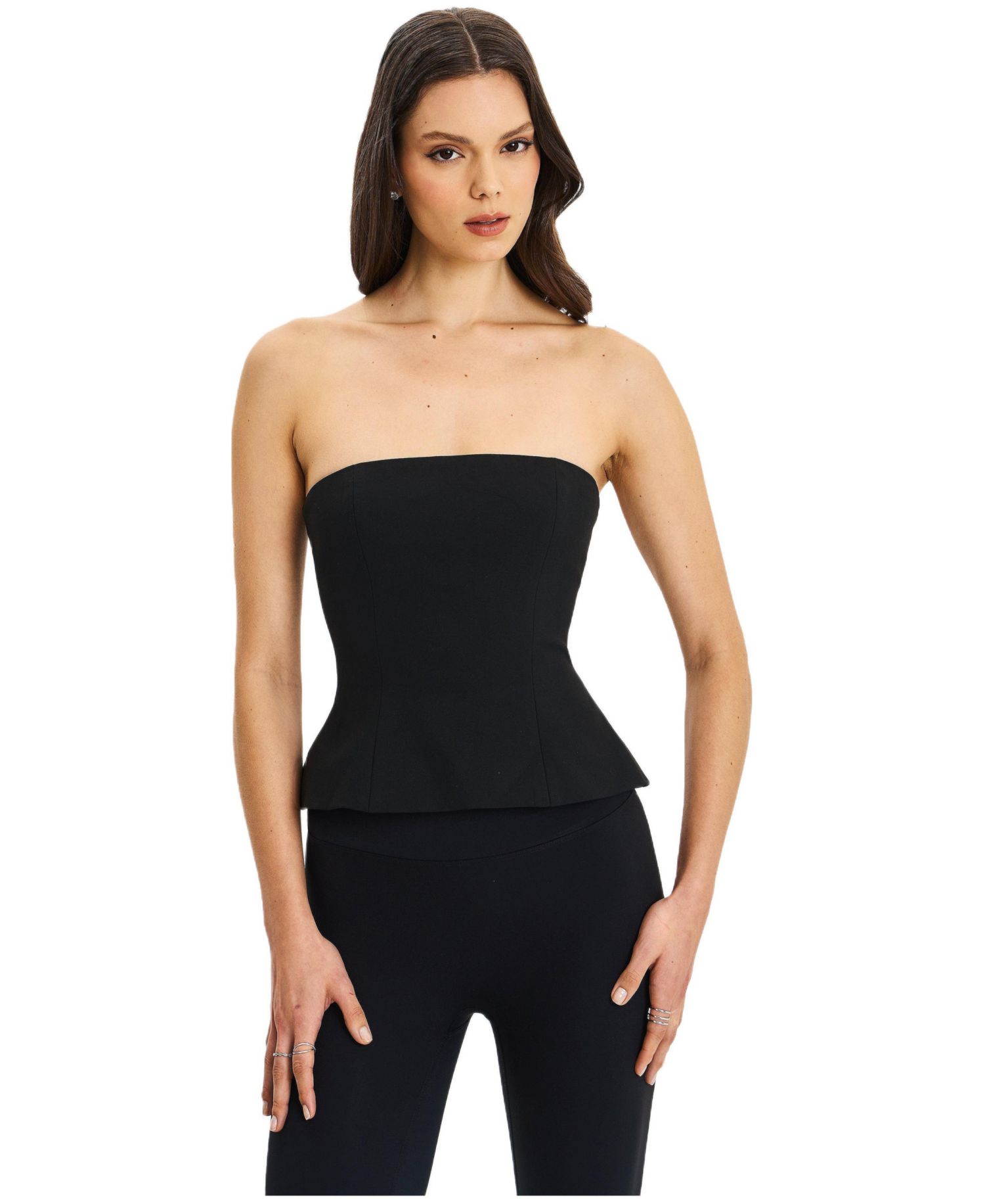 Women's Quinette Black Peplum Top with Beaded Asymmetrical Cape