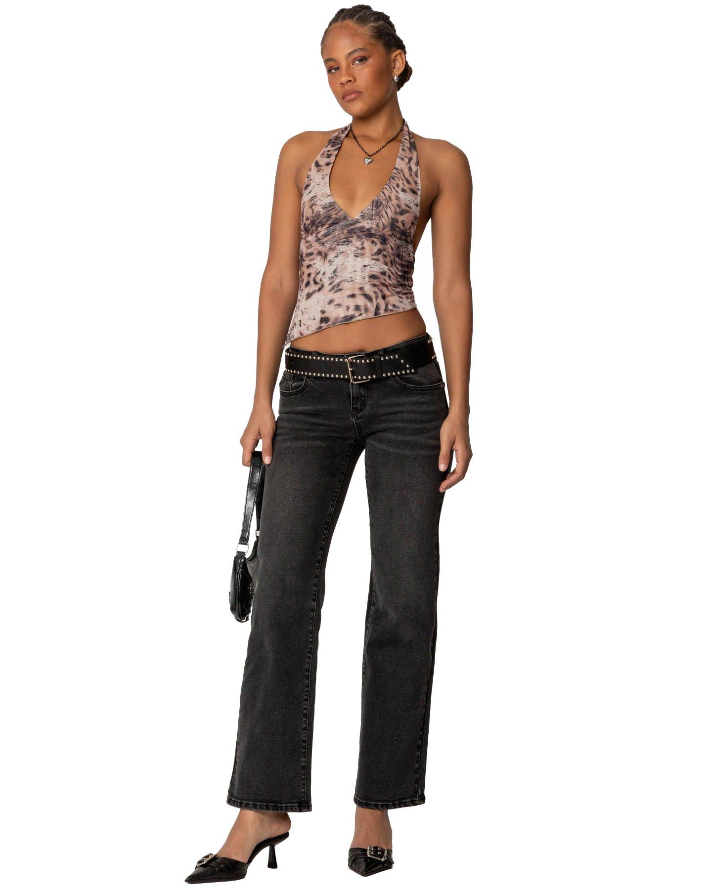 Женский топ Edikted Leopard Mesh Asymmetric Halter, цвет: Леопардовый — фото 3