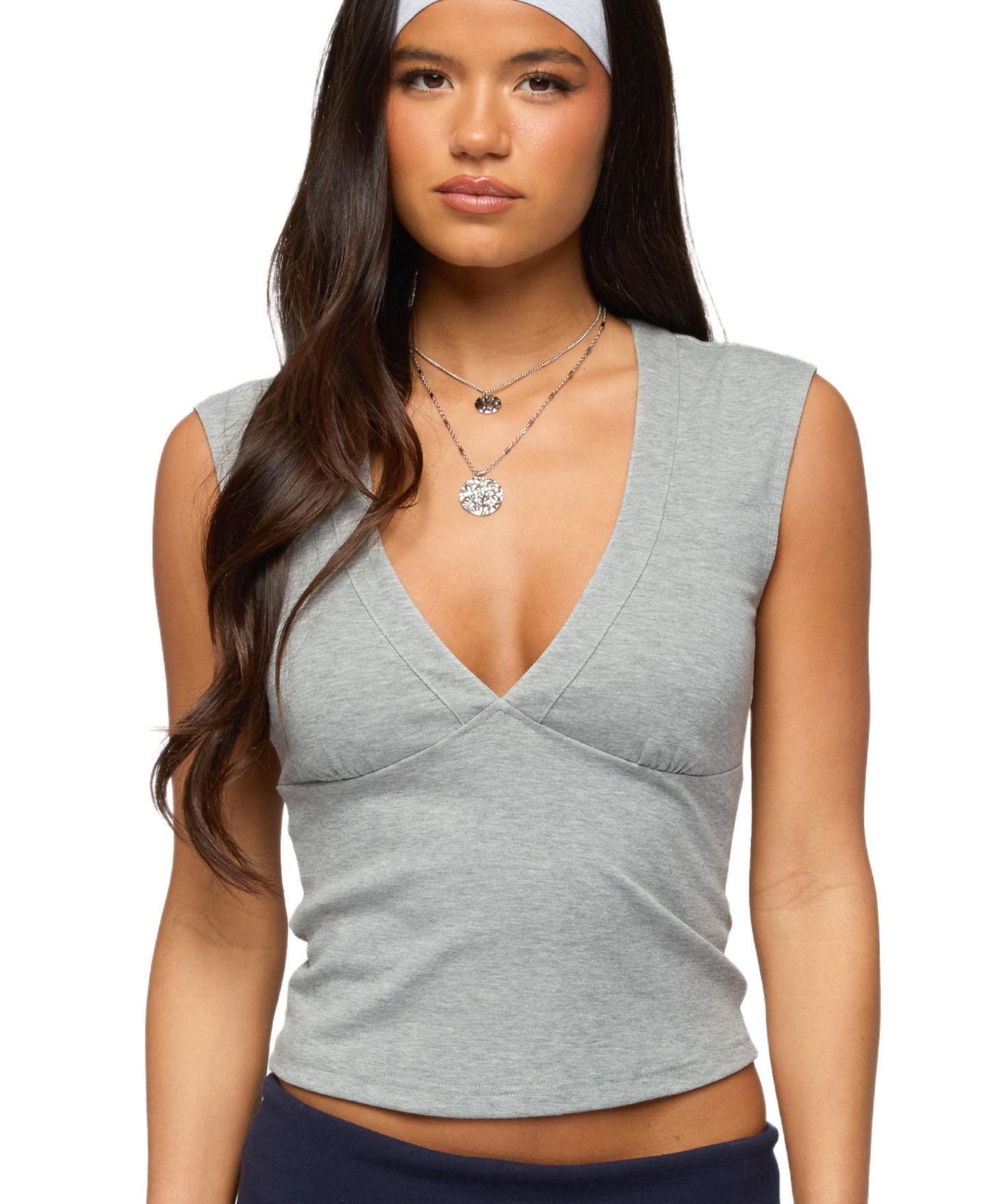 Женский топ Edikted Balentina V Neck, цвет: Серый меланжевый — фото 1