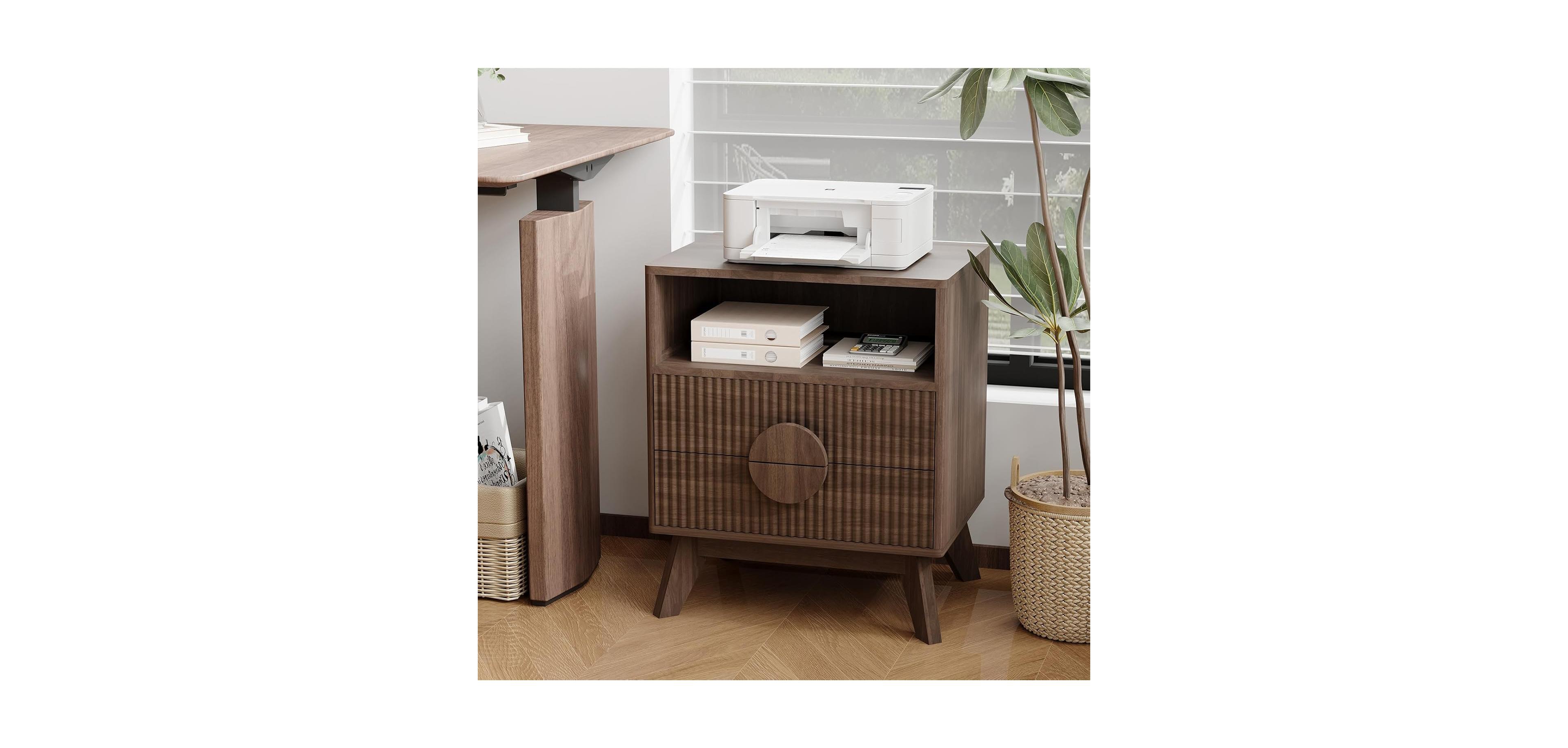 gaomon Modern Wood Nightstand with Charging Station, Fluted Bedside Table with Drawers and Shelf for Bedroom, Living Room