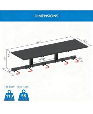 Adjustable Wall Bike Rack, Holds 5 Bikes, 110 lb Shelf, Rubber Coated Hooks, Easy Install