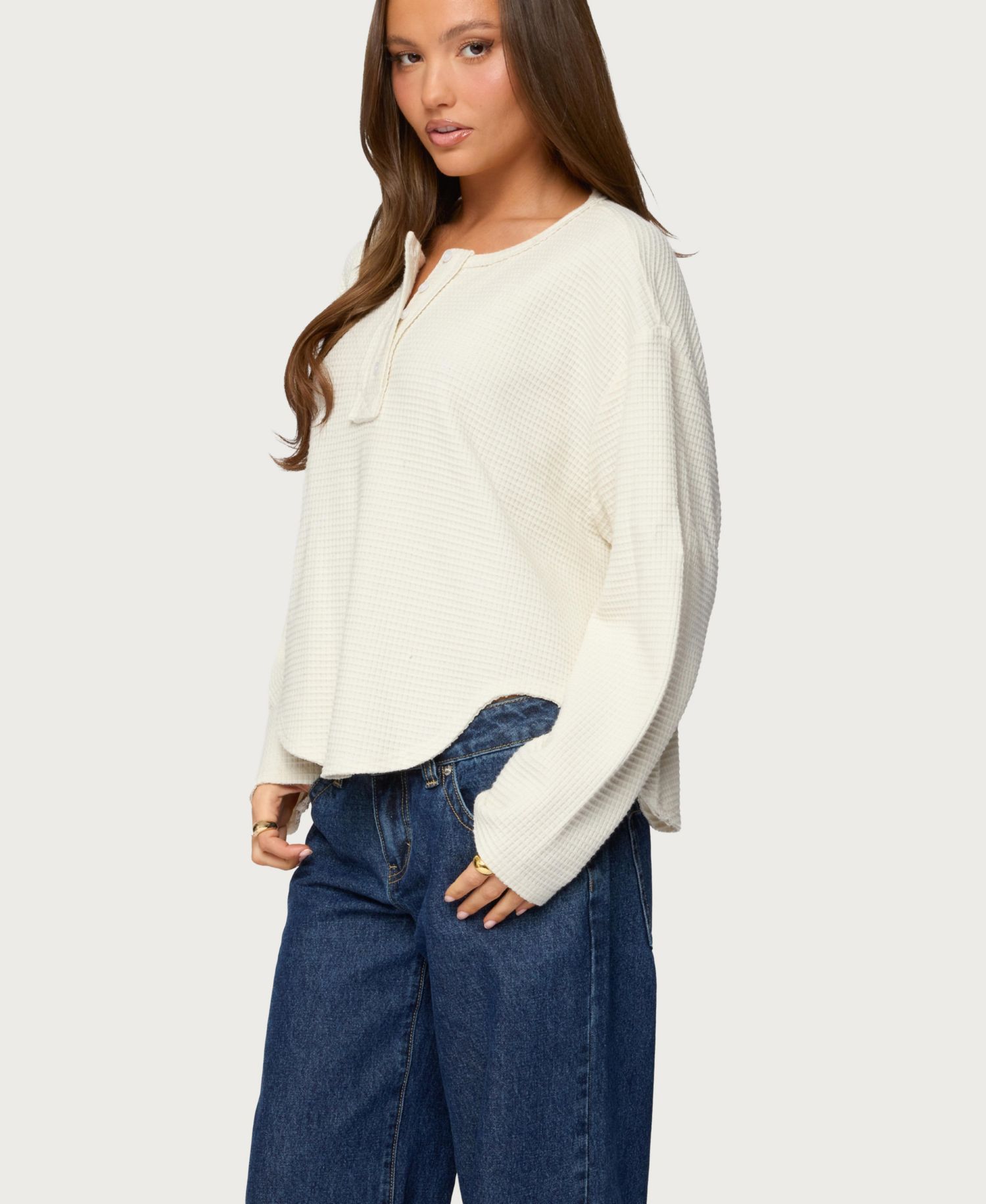 Women's Alisia Oversized Waffle Henley Top