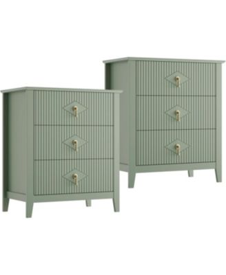 2 Piece Fluted Nightstand Set, 27.5" Wide Bedside Tables with 3 Storage Drawers & Metal Handles for Bedroom