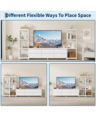 88.9" TV Stand for 75 Inch TV, Entertainment Center with Fabric Drawers & 4-Tier Open Shelves, Modern Media Console