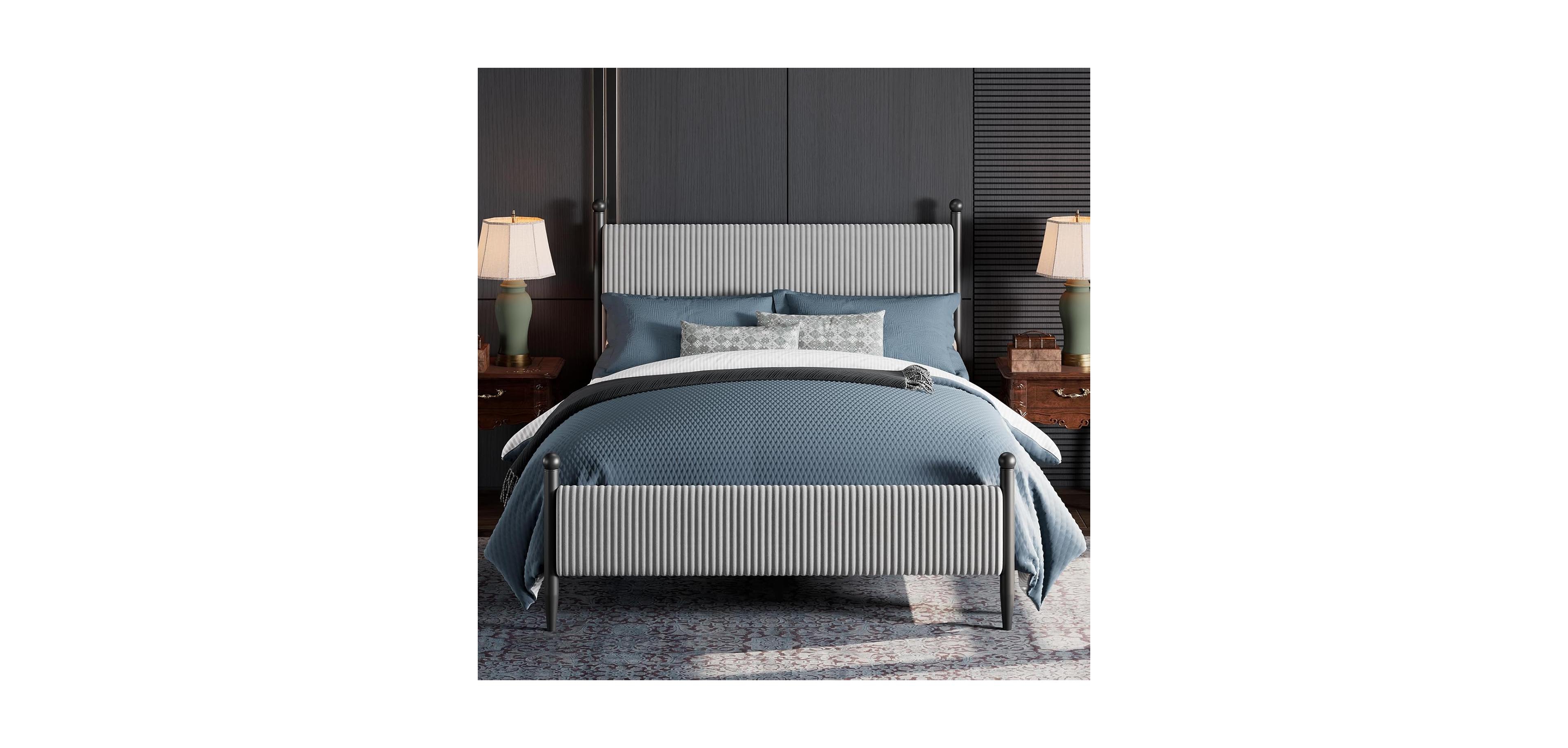 gaomon Queen Upholstered Bed Frame with Velvet Headboard, Corduroy Platform