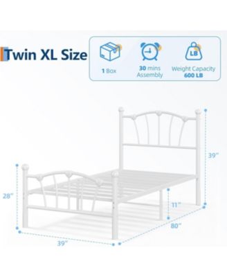 Twin Size Metal Bed Frame, Twin Bed Frames for Girls, Twin Platform Bed with Heart-Shaped Design Headboard&Footboard, Heavy-Duty
