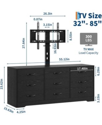Modern TV Stand with Mount, 55 Inch Entertainment Center with 9 Drawers, Adjustable Height Media Console for TVs Up to 85 Inch