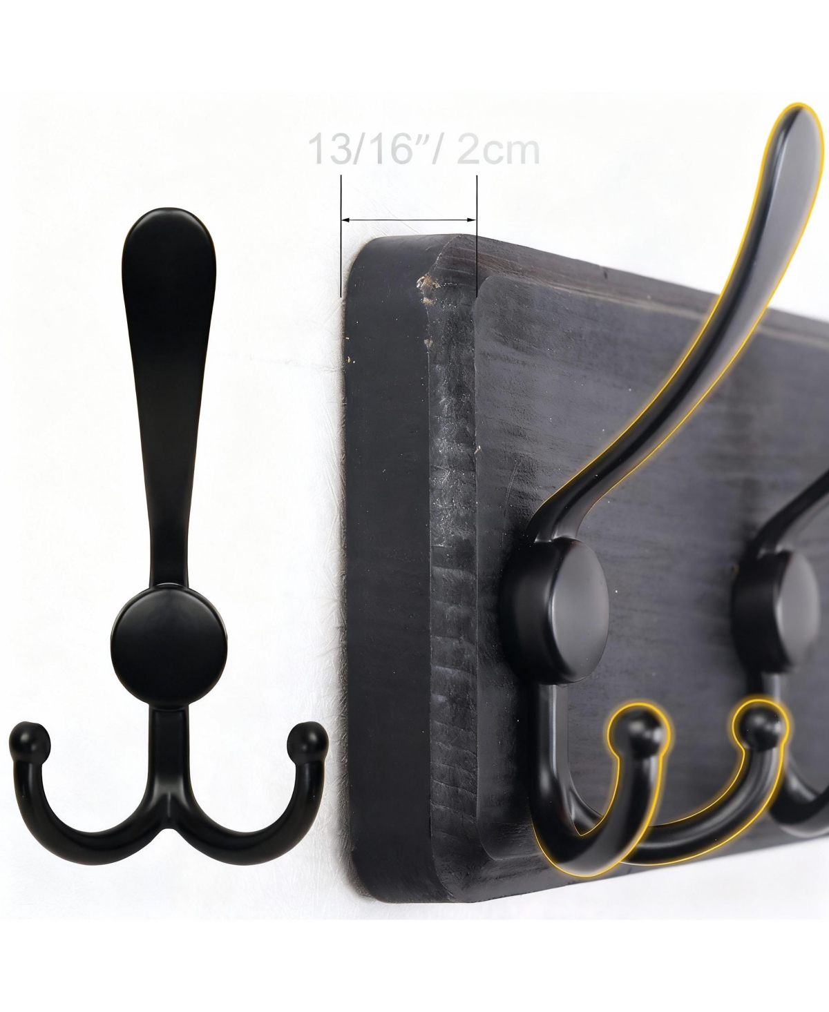 Yigii Rustic Wood Coat Rack - 10 Hooks for Coats, Hats, Bags - Wall Mount