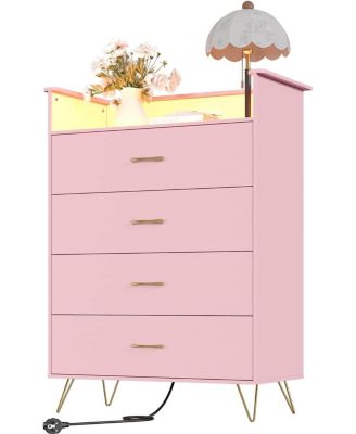 Towallmark 4-Drawer Dresser with App-Controlled RGB Lights & Charging Station, Large Capacity Modern Dresser for Bedroom, Living Room