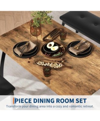 Dining Table Set for 4,Wooden Kitchen Table with Upholstered Bench & 2 Cushion Chairs, Space-Saving Dinette Set for Studio,Kitchen,Dining Room