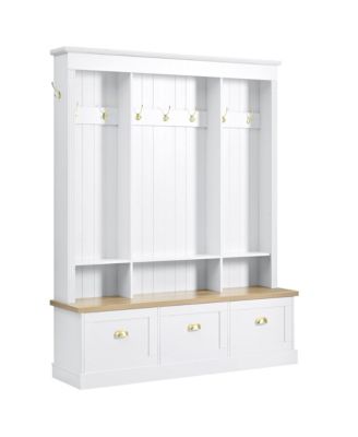 APP Controlled LED Light Hall Tree Storage Bench with Hooks and 3 Large Cabinets for Hallway