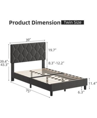 Bed Frame with Adjustable Headboard, Upholstered Platform Bed with Sturdy Wood Slats Support, No Box Spring Needed, Easy Assembly