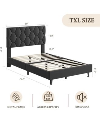 Bed Frame with Adjustable Headboard, Upholstered Platform Bed with Sturdy Wood Slats Support, No Box Spring Needed, Easy Assembly