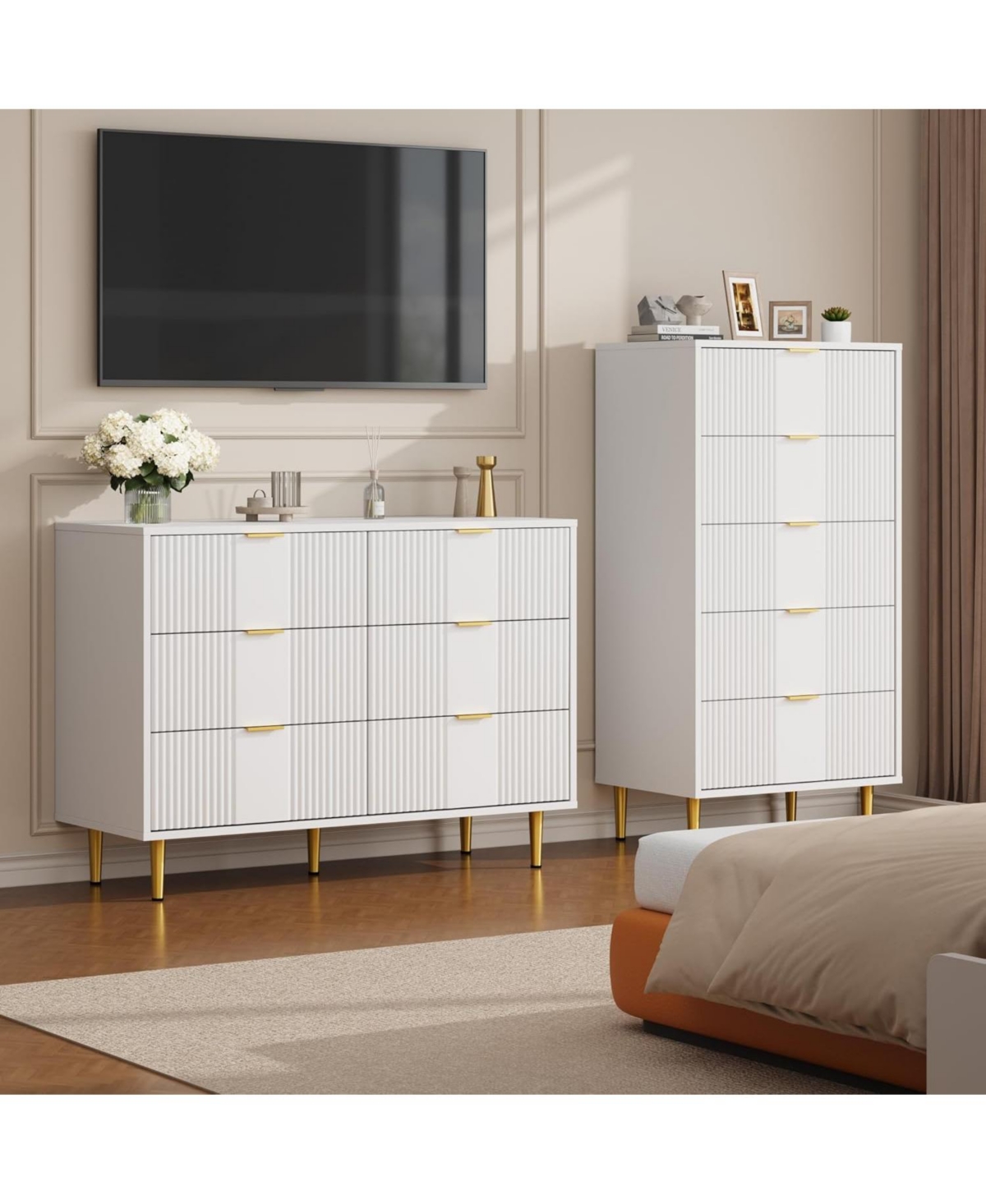 gaomon Fluted Dresser for Bedroom with 6 Drawers, 39.4" Wide Modern Chest of Drawers with Metal Handle