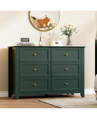 Green 6 Drawer Dresser for Bedroom, Large Dresser with Deep Drawers & Metal Knobs, Modern Wooden Chests of Drawers for Entryway, Hallway