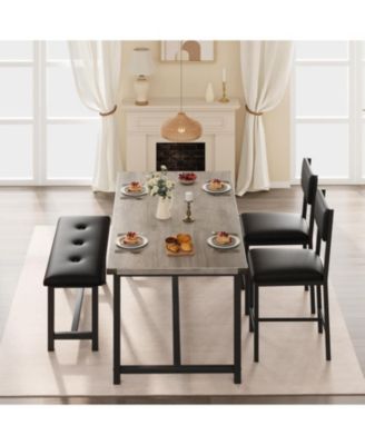 Dining Table Set for 4, Kitchen Table with 2 Upholstered Chairs and Bench, Wood Kitchen Dining Room Set, for Small Space