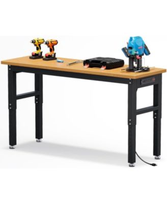 60" Workbench with Pegboard Wall, 2200lbs Weight Capacity Desk, 28"-40" Manual Height Garage Storage Table for Workshop