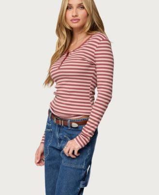 Women's Roma Striped Henley Top