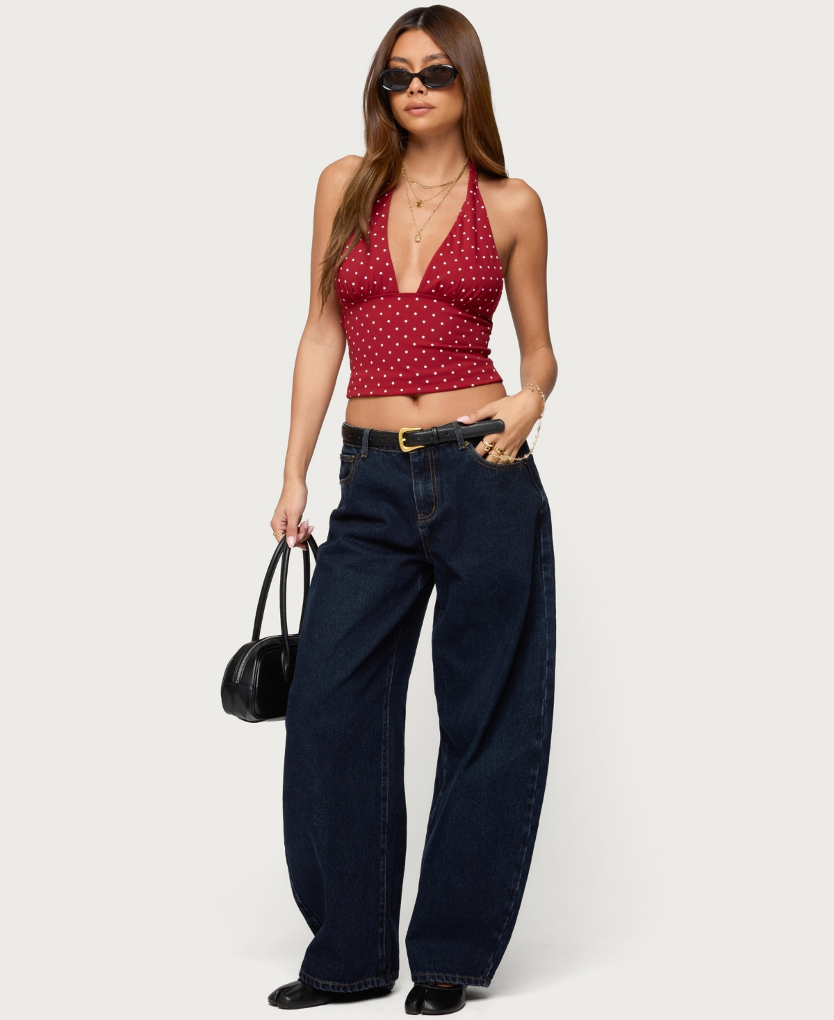 Edikted Womens Blaire Polka Dot Halter Top