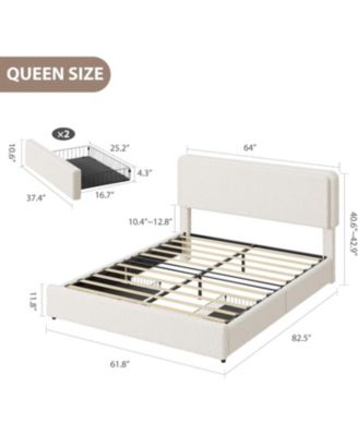 Queen Upholstered Teddy Fleece Platform Bed with Adjustable Cloud Headboard and 2 Storage Drawers