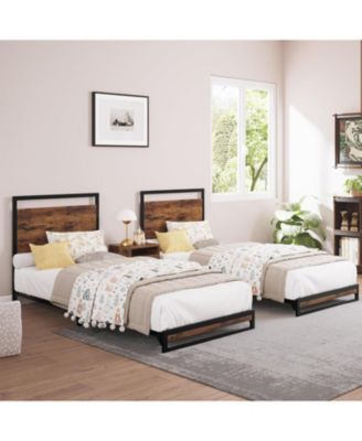 Twin Bed Frame with Wood Headboard and Footboard, Metal Platform Bed Frame with Under Bed Storage, 6 Inch High, No Box Spring Needed