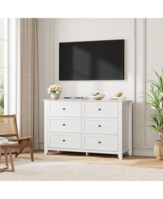 6 Drawer Dresser for Bedroom, 54" Wide Large Dresser with Deep Drawers & Metal Knobs, Modern Wooden Chests of Drawers for Entryway, Hallway