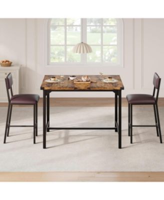 Dining Table Set for 2 w/Counter Height Table & 2 Upholstered Bar Stools, 3Pcs Kitchen Table Set with Footrest & Corner Protector