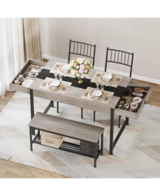 Dining Table Set for 4, Small Kitchen Table and 2 Chairs for 4 with Bench, Breakfast Nook Rectangular Farmhouse Table Set