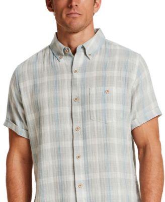 Men's Short-Sleeve Button Down Herringbone Plaid Shirt