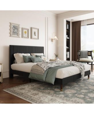 Bed Frame with Headboard, Corduroy Upholstered Platform Bed with Wooden Slats Support - No Box Spring Needed & Noise Free, Easy Assembly