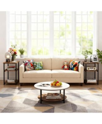 Slim 3-Tier End Table with Storage Shelves, Narrow Mobile Side Table for Small Spaces, Industrial Wood & Metal Sofa Table, Record Player St